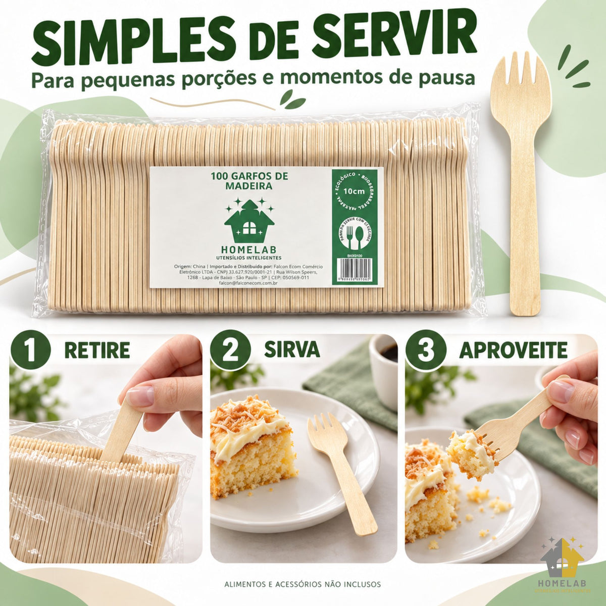 Homelab Kit 100 Unidades Garfos Descartáveis De Madeira Biodegradável 10 cm