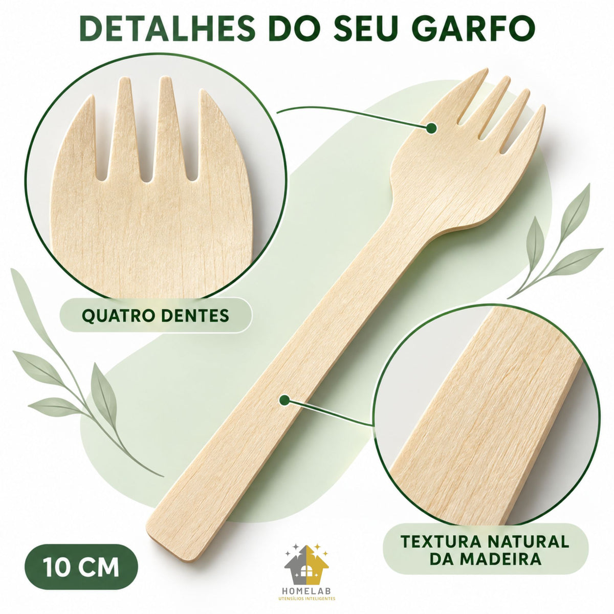 Homelab Kit 100 Unidades Garfos Descartáveis De Madeira Biodegradável 10 cm