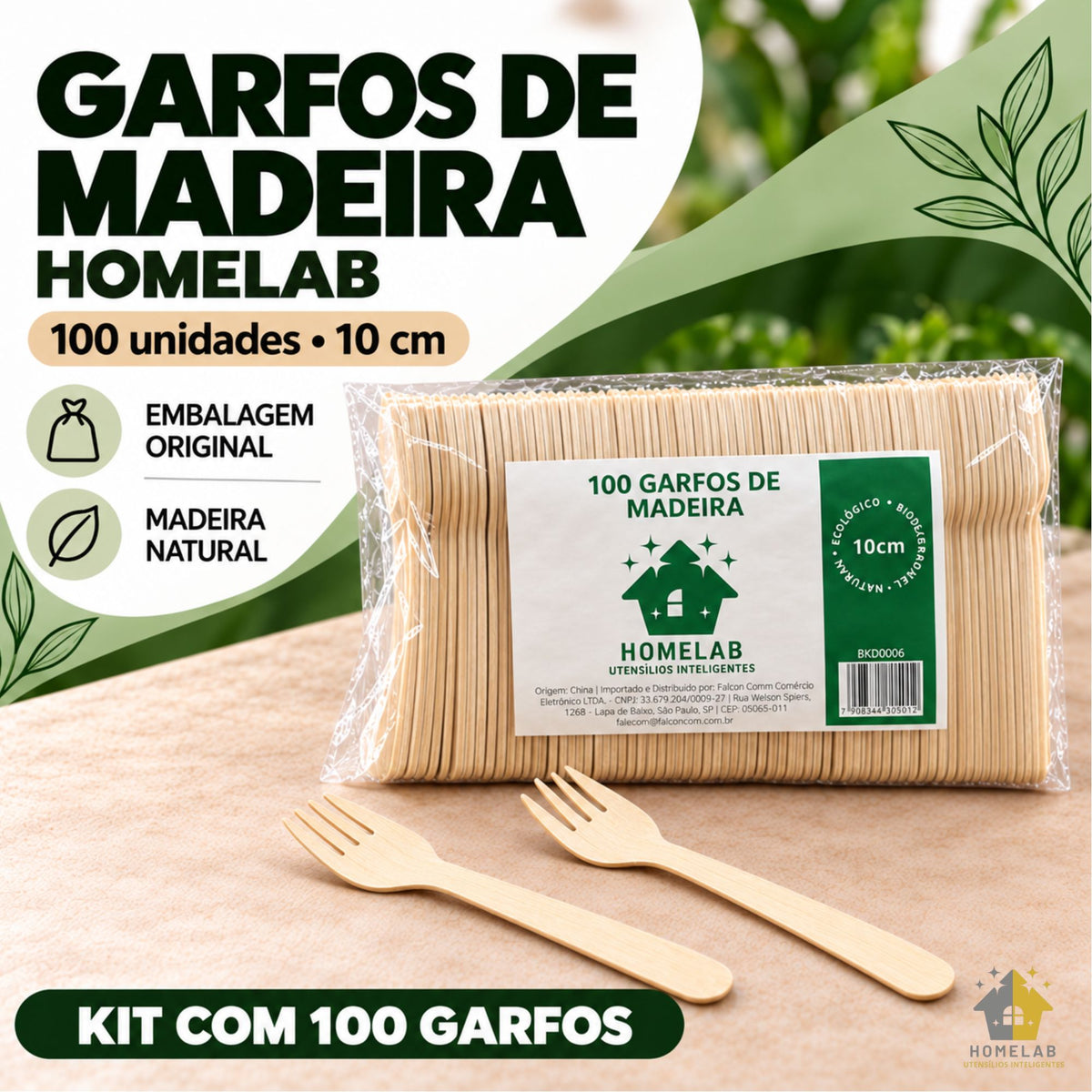 Homelab Kit 100 Unidades Garfos Descartáveis De Madeira Biodegradável 10 cm