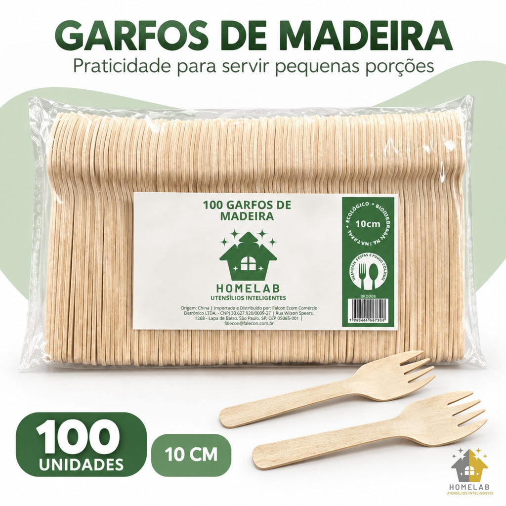 Homelab Kit 100 Unidades Garfos Descartáveis De Madeira Biodegradável 10 cm