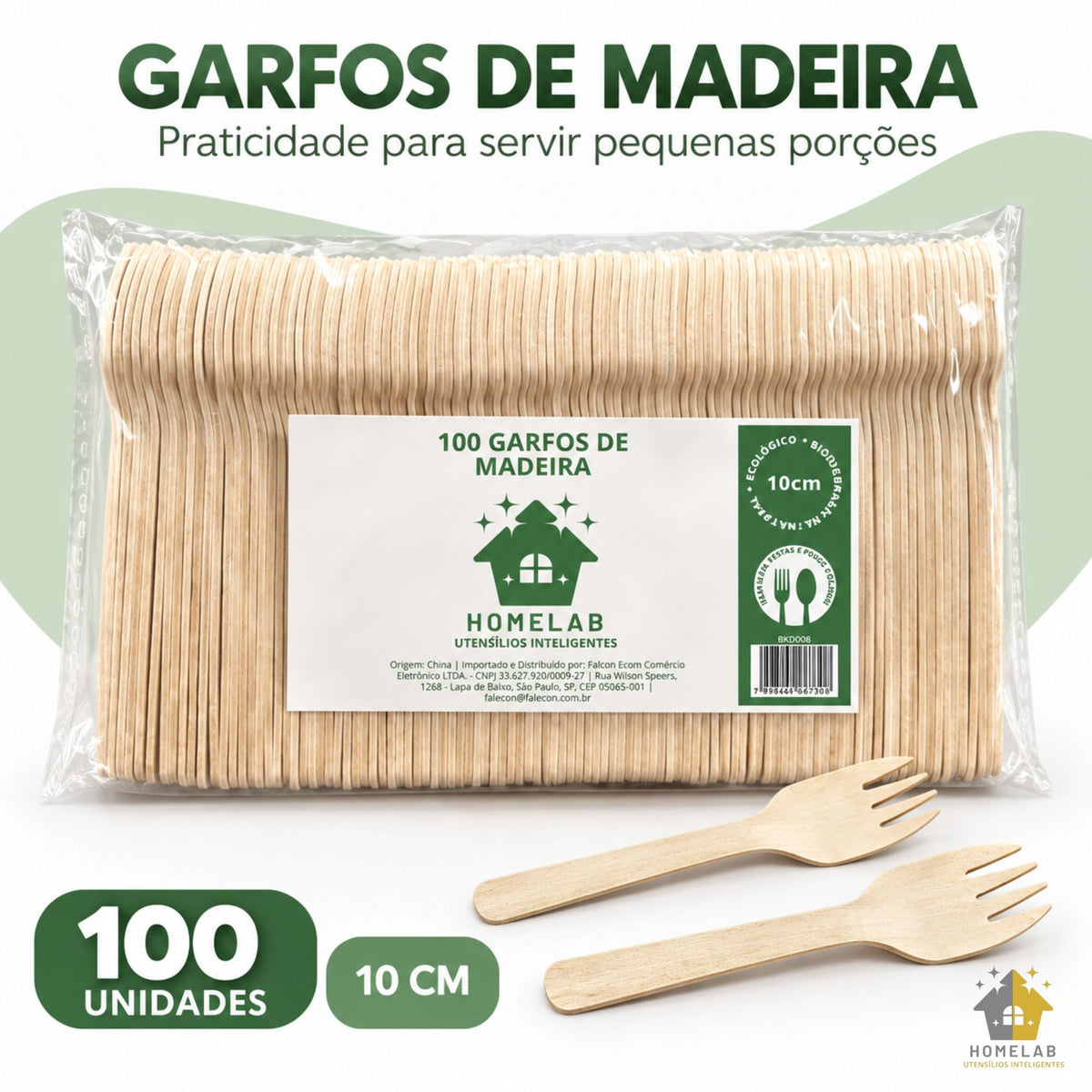 Homelab Kit 100 Unidades Garfos Descartáveis De Madeira Biodegradável 10 cm